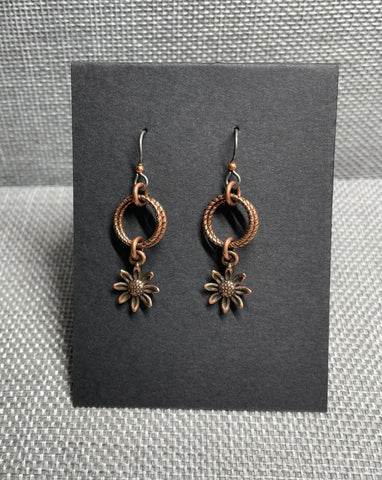 Antique copper flower earrings