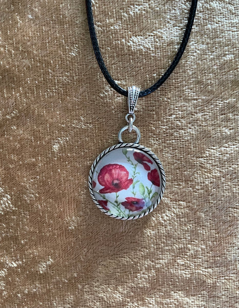Poppies Art Pendant (black cord)