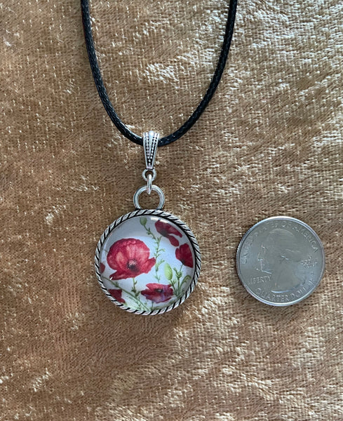 Poppies Art Pendant (black cord)