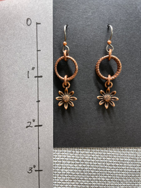 Antique copper flower earrings