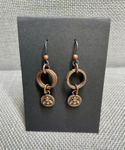 Antique copper bee earrings