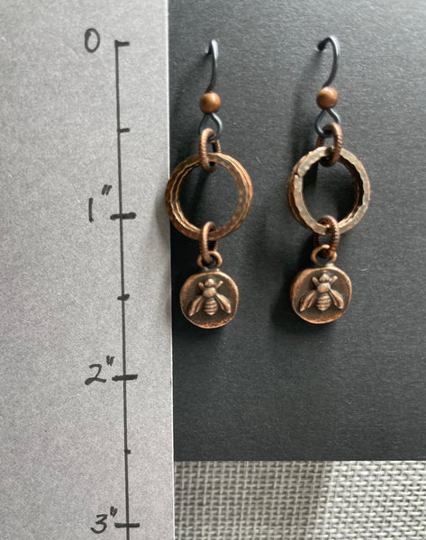 Antique copper bee earrings