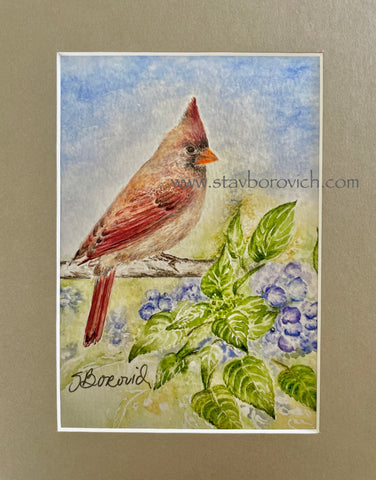 "Female Cardinal" 8x10 matted art print (Umber)