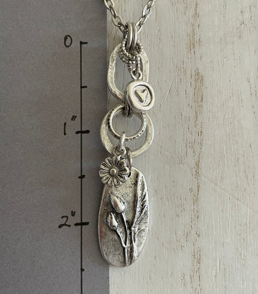 Antique silver Nature charm pendant (24 inch)