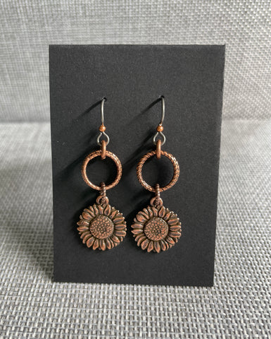 Antique copper sunflower earrings