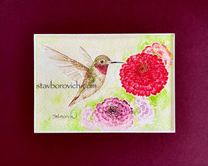"Hummingbird" 8x10 matted art print (maroon)