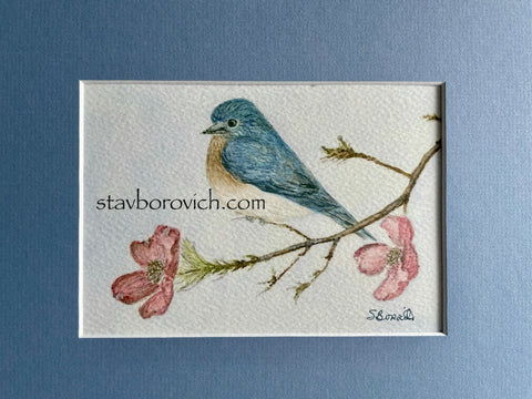 "Bluebird" 8x10 matted art print (blue)