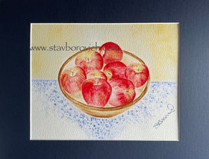 "Gala Apples" 11x14 matted art print  (Midnight blue)