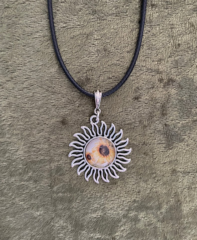 Sunflower Art pendant (black cord)